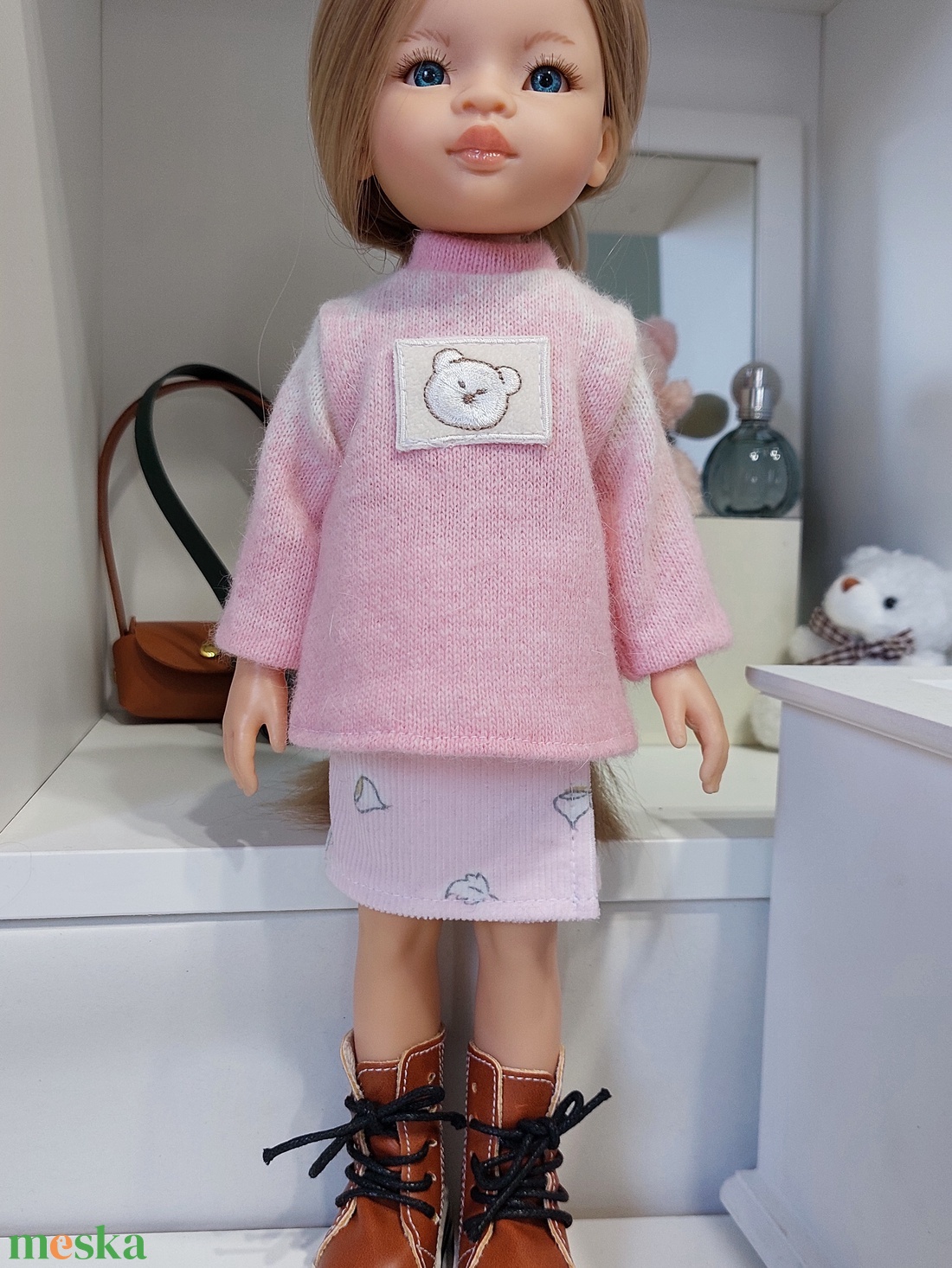 Paola Reina rózsaszín kötött pulcsis szett - játék & sport - baba & babaház - babaruha, babakellék - Meska.hu