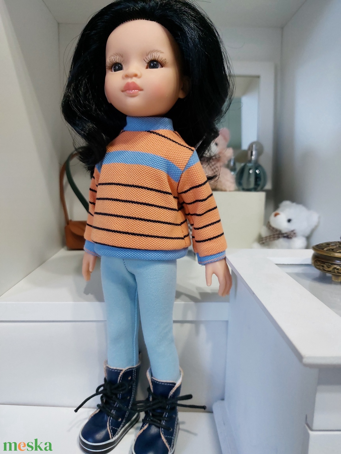 Paola Reina csíkos hosszú ujjú pulcsis szett - játék & sport - baba & babaház - babaruha, babakellék - Meska.hu