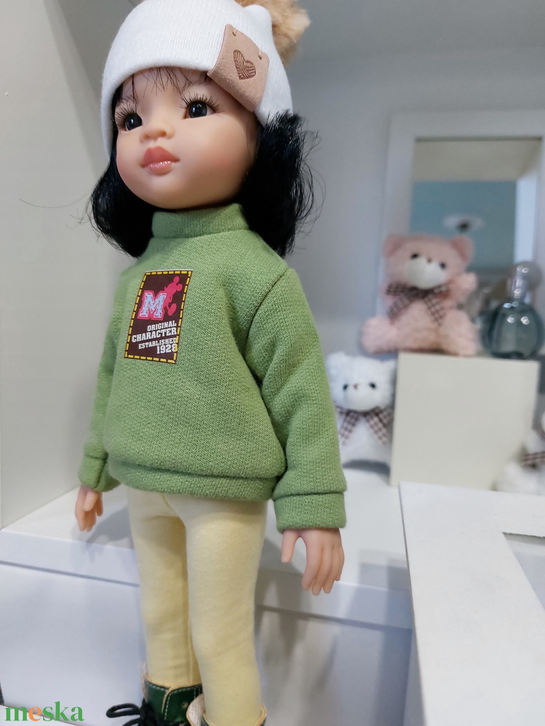 Paola Reina zöld hosszú ujjú pulcsis szett - játék & sport - baba & babaház - babaruha, babakellék - Meska.hu