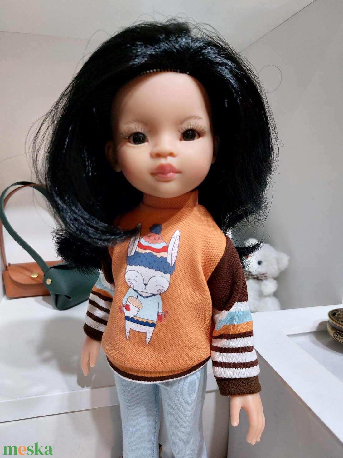 Paola Reina nyuszkós csíkos hosszú ujjú pulcsis szett - játék & sport - baba & babaház - babaruha, babakellék - Meska.hu