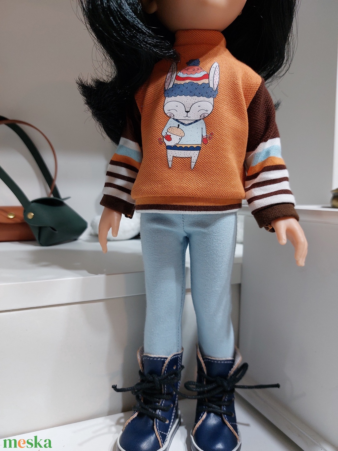 Paola Reina nyuszkós csíkos hosszú ujjú pulcsis szett - játék & sport - baba & babaház - babaruha, babakellék - Meska.hu