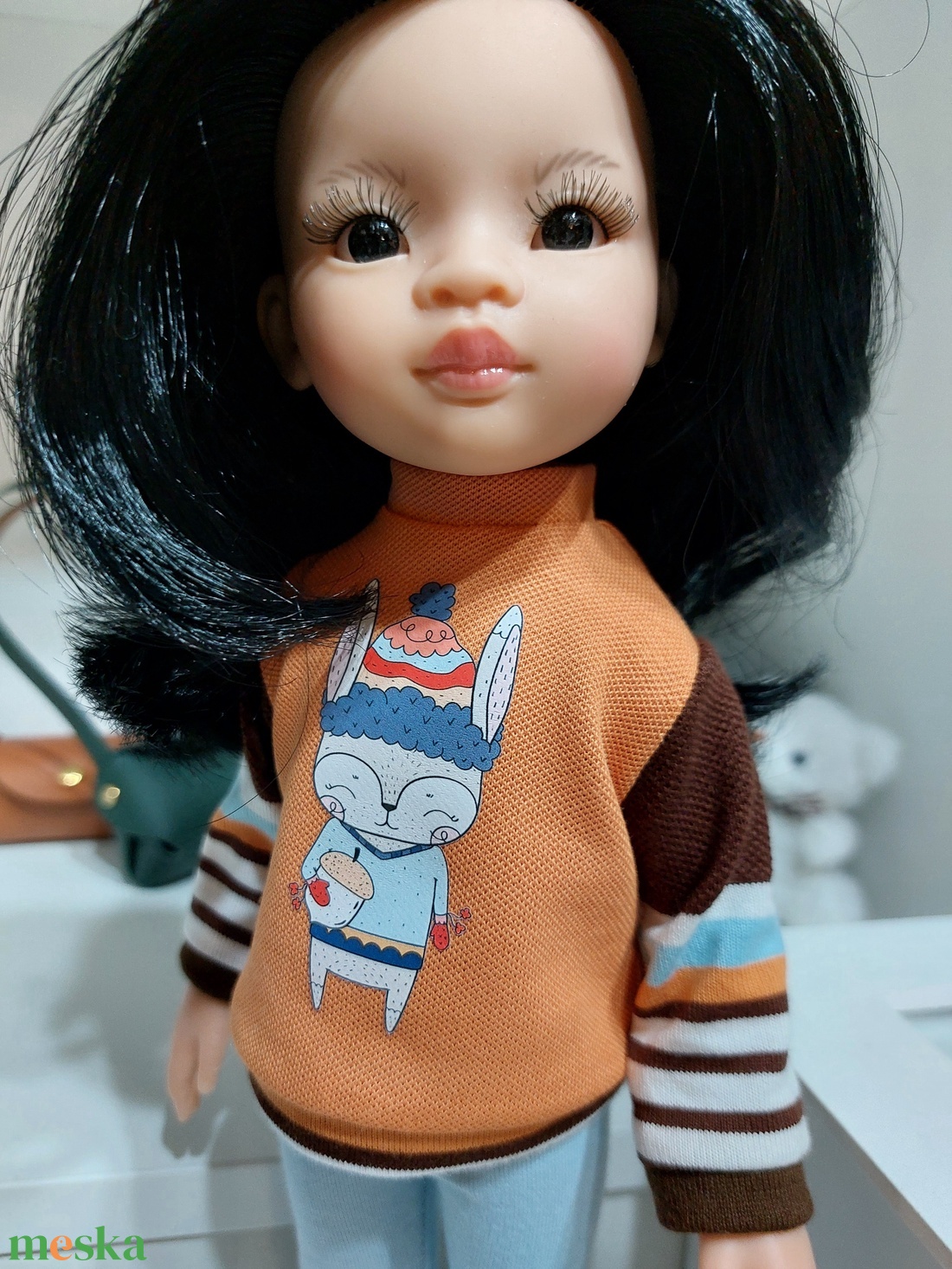 Paola Reina nyuszkós csíkos hosszú ujjú pulcsis szett - játék & sport - baba & babaház - babaruha, babakellék - Meska.hu