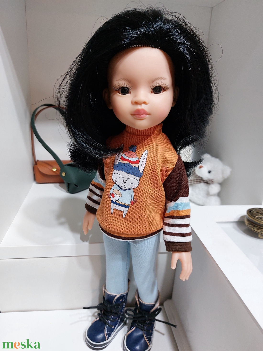 Paola Reina nyuszkós csíkos hosszú ujjú pulcsis szett - játék & sport - baba & babaház - babaruha, babakellék - Meska.hu