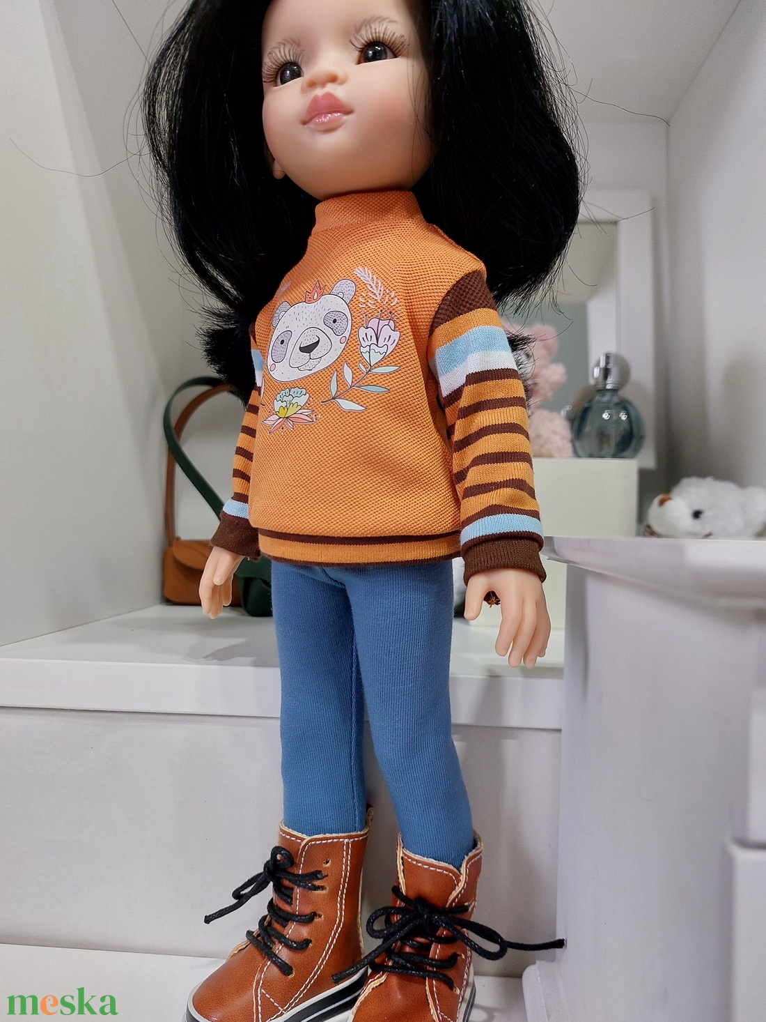 Paola Reina pandás csíkos hosszú ujjú pulcsis szett - játék & sport - baba & babaház - babaruha, babakellék - Meska.hu