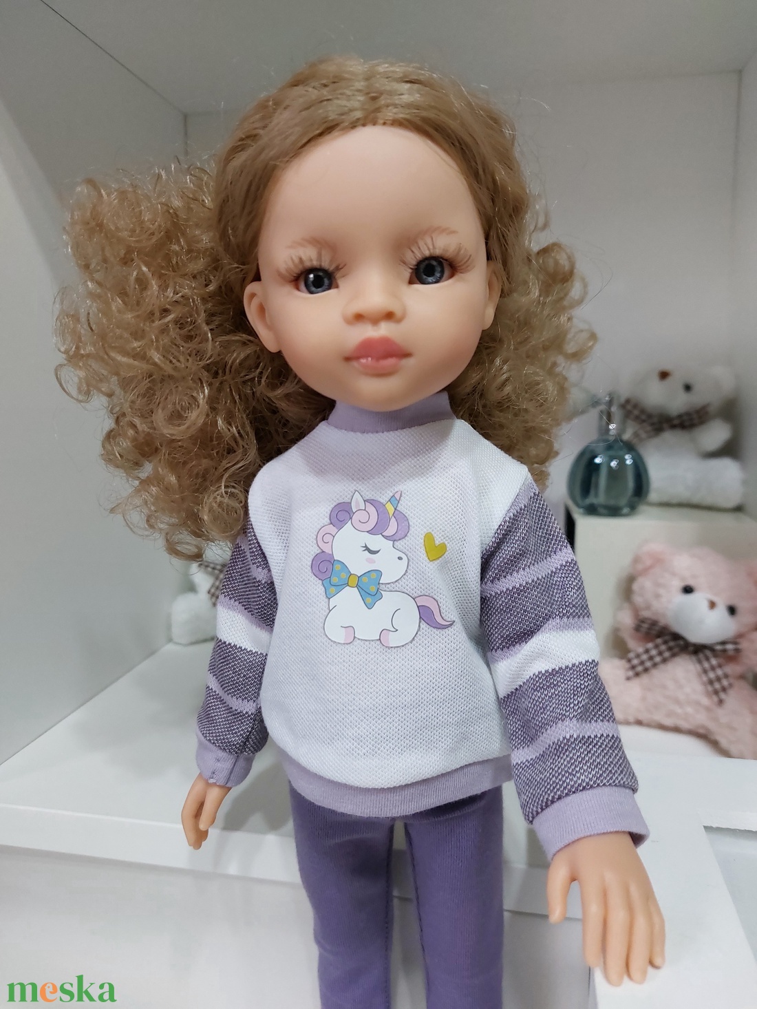 Paola Reina unikornisos csíkos ujjú pulcsis szett - játék & sport - baba & babaház - babaruha, babakellék - Meska.hu