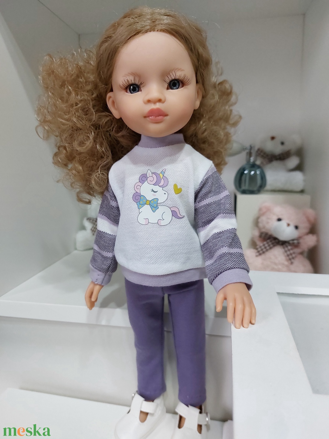 Paola Reina unikornisos csíkos ujjú pulcsis szett - játék & sport - baba & babaház - babaruha, babakellék - Meska.hu