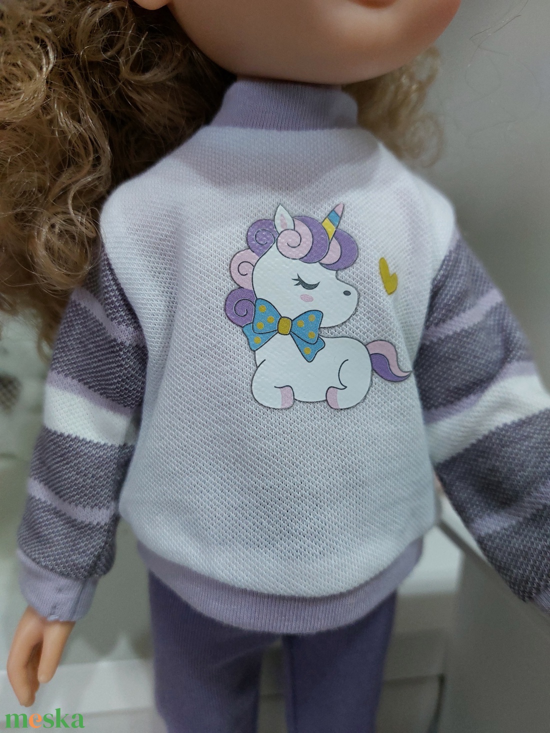 Paola Reina unikornisos csíkos ujjú pulcsis szett - játék & sport - baba & babaház - babaruha, babakellék - Meska.hu