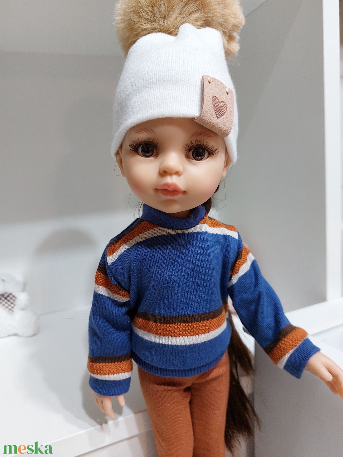 Paola Reina kék-barna hosszú ujjú pulcsis szett - játék & sport - baba & babaház - babaruha, babakellék - Meska.hu