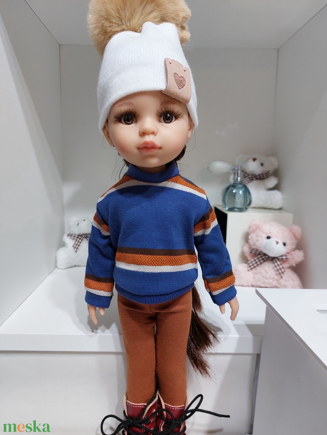 Paola Reina kék-barna hosszú ujjú pulcsis szett - játék & sport - baba & babaház - babaruha, babakellék - Meska.hu