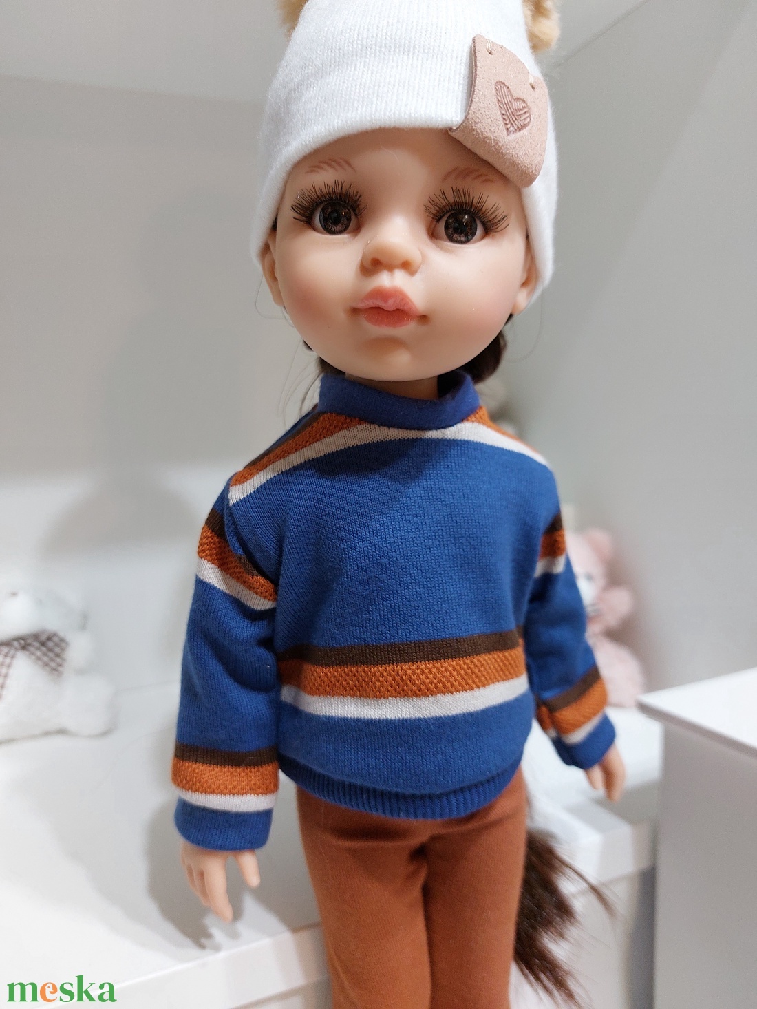 Paola Reina kék-barna hosszú ujjú pulcsis szett - játék & sport - baba & babaház - babaruha, babakellék - Meska.hu