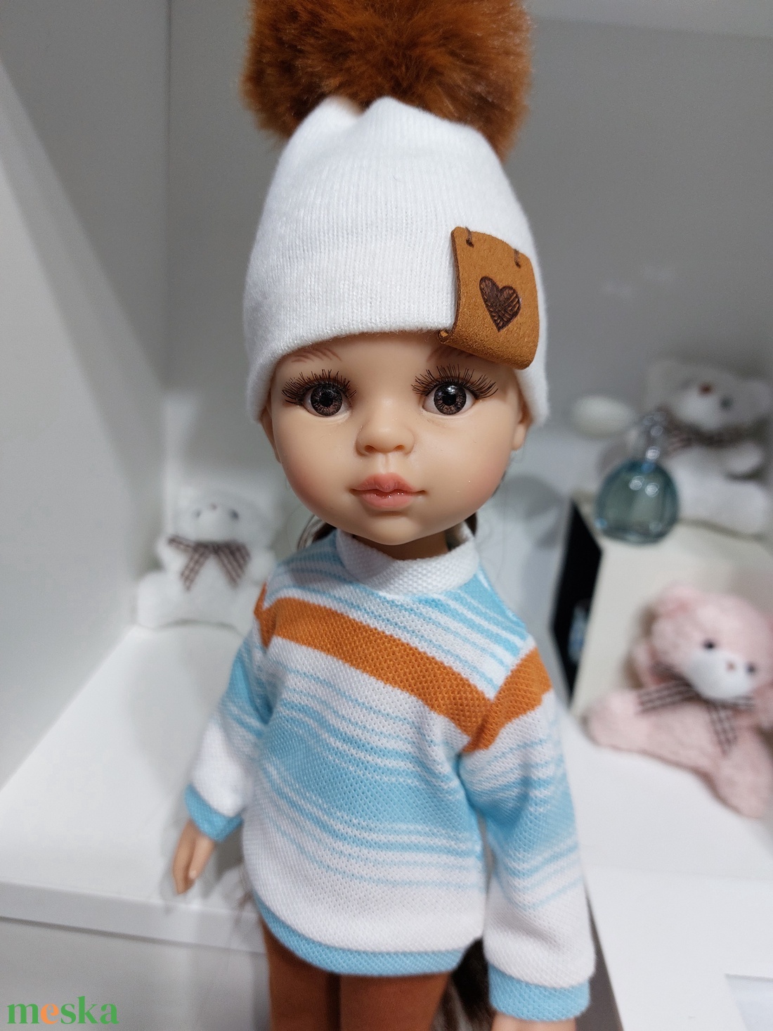 Paola Reina kék-fehér-rézvörös csíkos hosszú ujjú pulcsis szett - játék & sport - baba & babaház - babaruha, babakellék - Meska.hu