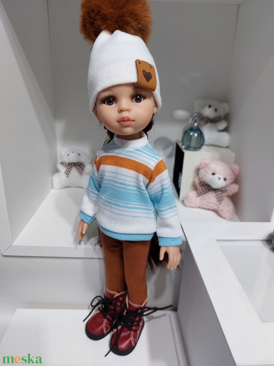 Paola Reina kék-fehér-rézvörös csíkos hosszú ujjú pulcsis szett - játék & sport - baba & babaház - babaruha, babakellék - Meska.hu