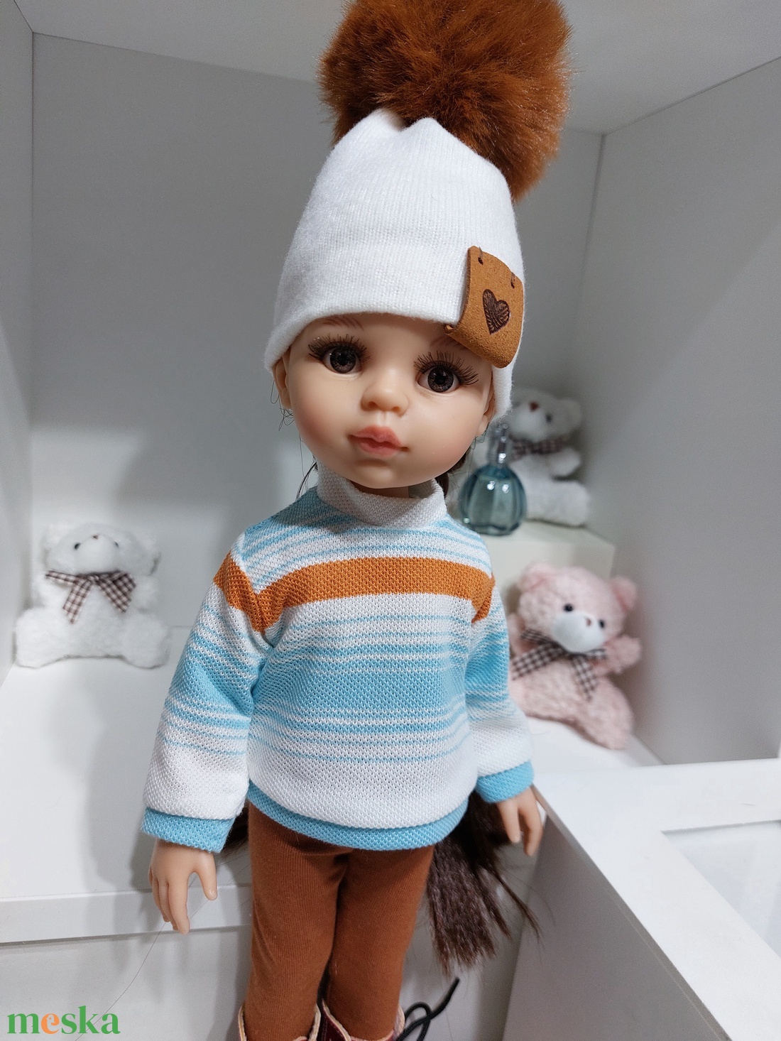 Paola Reina kék-fehér-rézvörös csíkos hosszú ujjú pulcsis szett - játék & sport - baba & babaház - babaruha, babakellék - Meska.hu