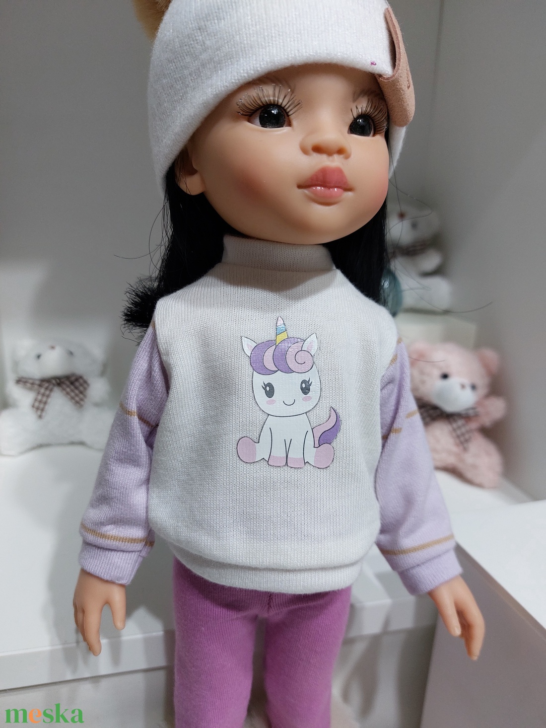 Paola Reina unikornisbébis csíkos hosszú ujjú pulcsis szett - játék & sport - baba & babaház - babaruha, babakellék - Meska.hu