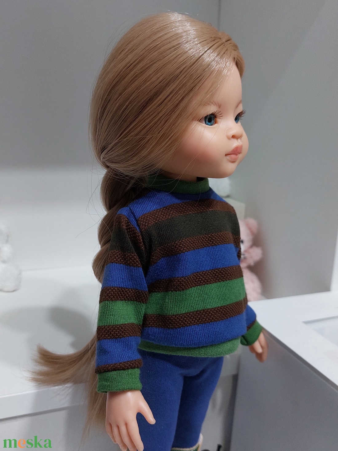 Paola Reina kék-zöld-barna csíkos hosszú ujjú pulcsis szett - játék & sport - baba & babaház - babaruha, babakellék - Meska.hu
