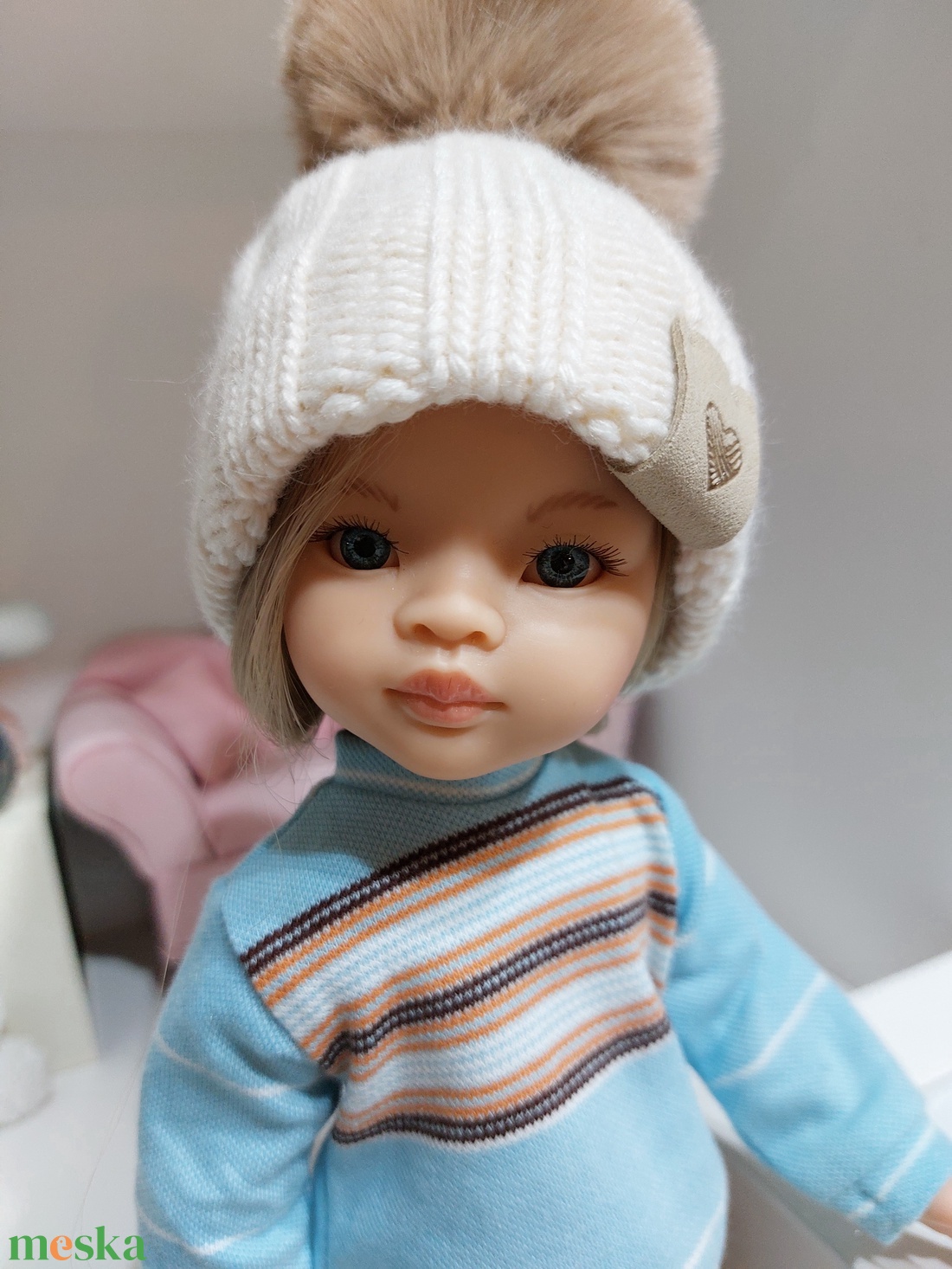 Paola Reina türkiz csíkos hosszú ujjú pulcsis szett - játék & sport - baba & babaház - babaruha, babakellék - Meska.hu