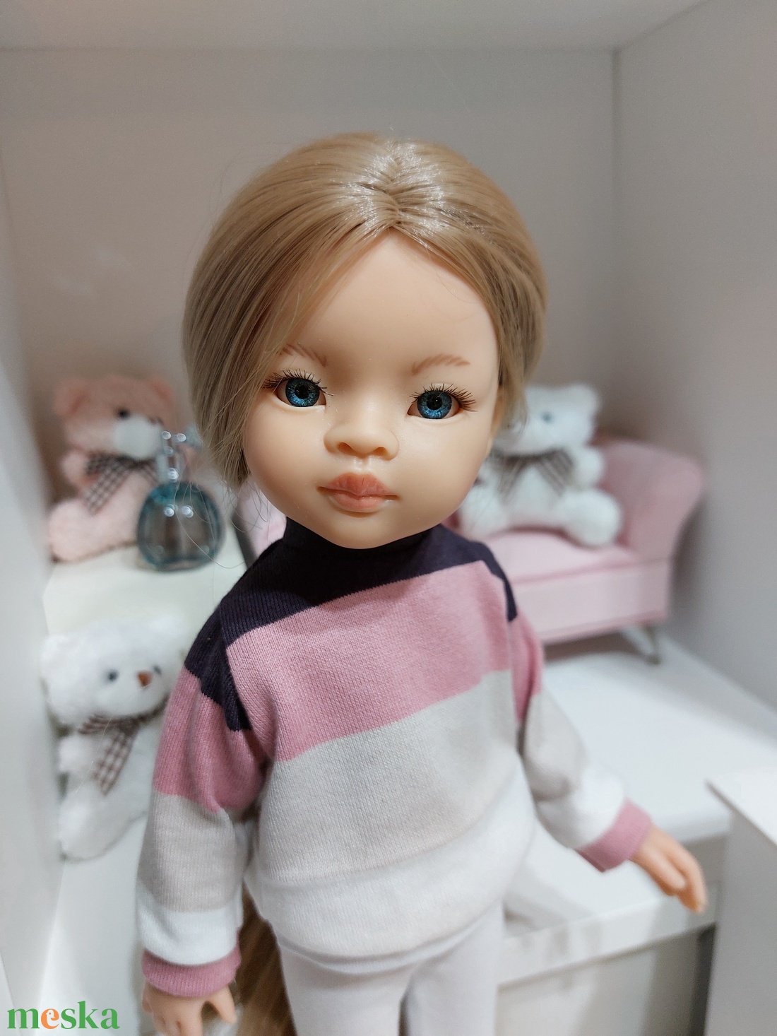 Paola Reina lila-rózsaszín csíkos hosszú ujjú pulcsis szett - játék & sport - baba & babaház - babaruha, babakellék - Meska.hu