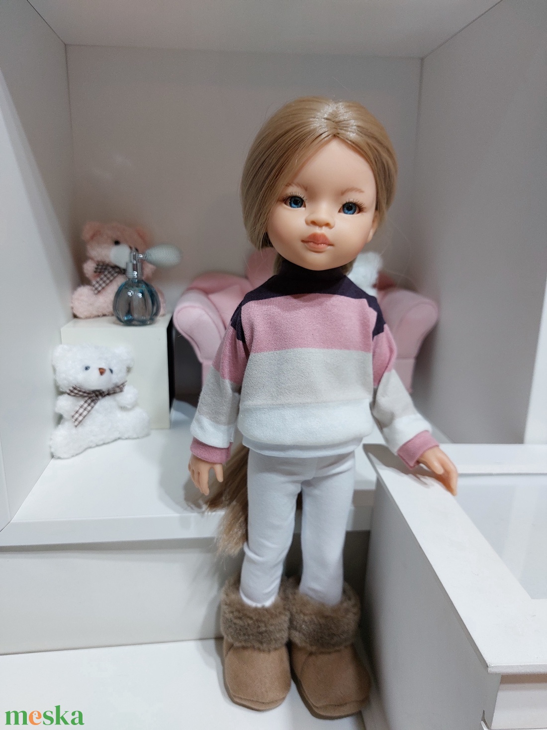 Paola Reina lila-rózsaszín csíkos hosszú ujjú pulcsis szett - játék & sport - baba & babaház - babaruha, babakellék - Meska.hu