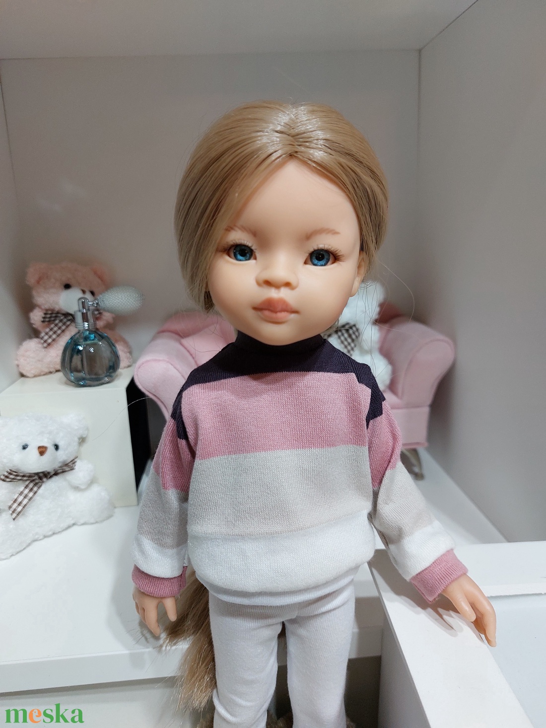 Paola Reina lila-rózsaszín csíkos hosszú ujjú pulcsis szett - játék & sport - baba & babaház - babaruha, babakellék - Meska.hu