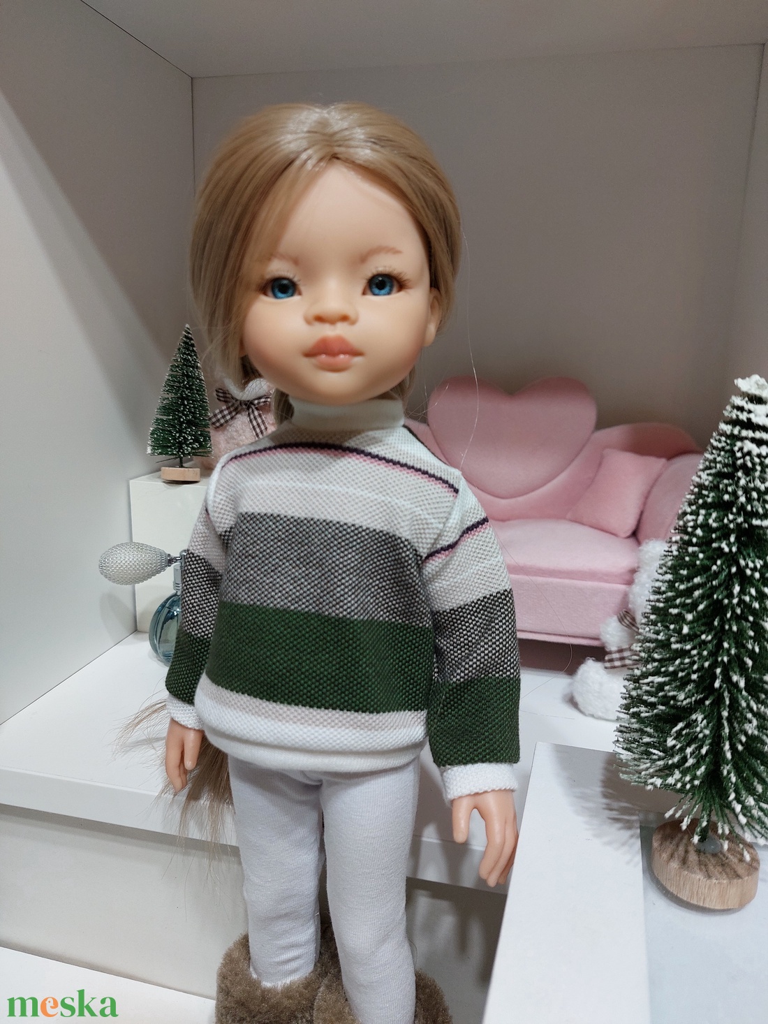 Paola Reina csíkos zöld-fehér hosszú ujjú pulcsis szett - játék & sport - baba & babaház - babaruha, babakellék - Meska.hu