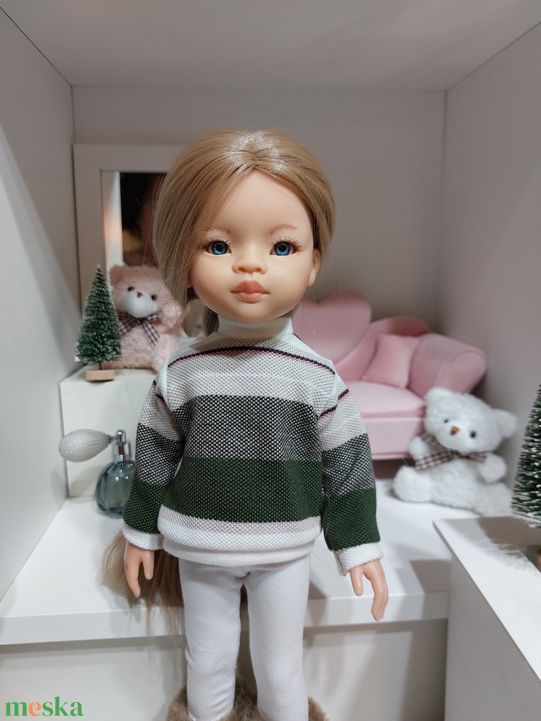 Paola Reina csíkos zöld-fehér hosszú ujjú pulcsis szett - játék & sport - baba & babaház - babaruha, babakellék - Meska.hu