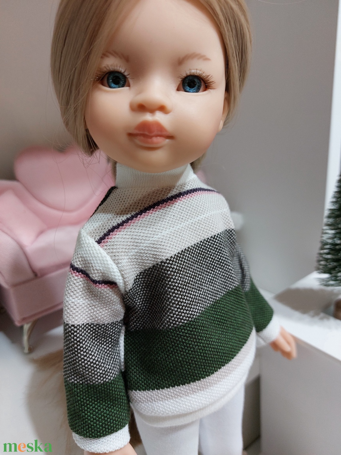 Paola Reina csíkos zöld-fehér hosszú ujjú pulcsis szett - játék & sport - baba & babaház - babaruha, babakellék - Meska.hu