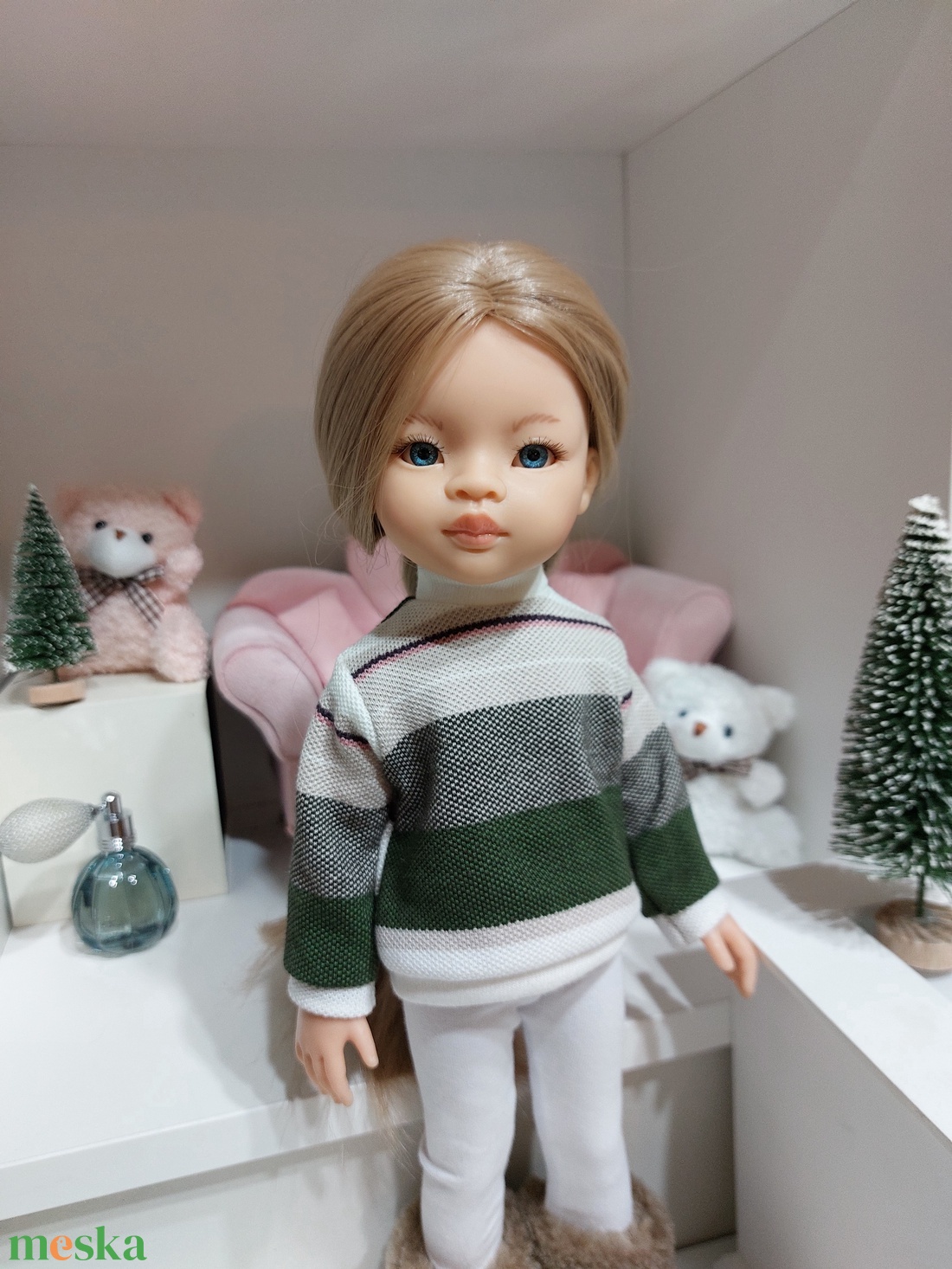 Paola Reina csíkos zöld-fehér hosszú ujjú pulcsis szett - játék & sport - baba & babaház - babaruha, babakellék - Meska.hu