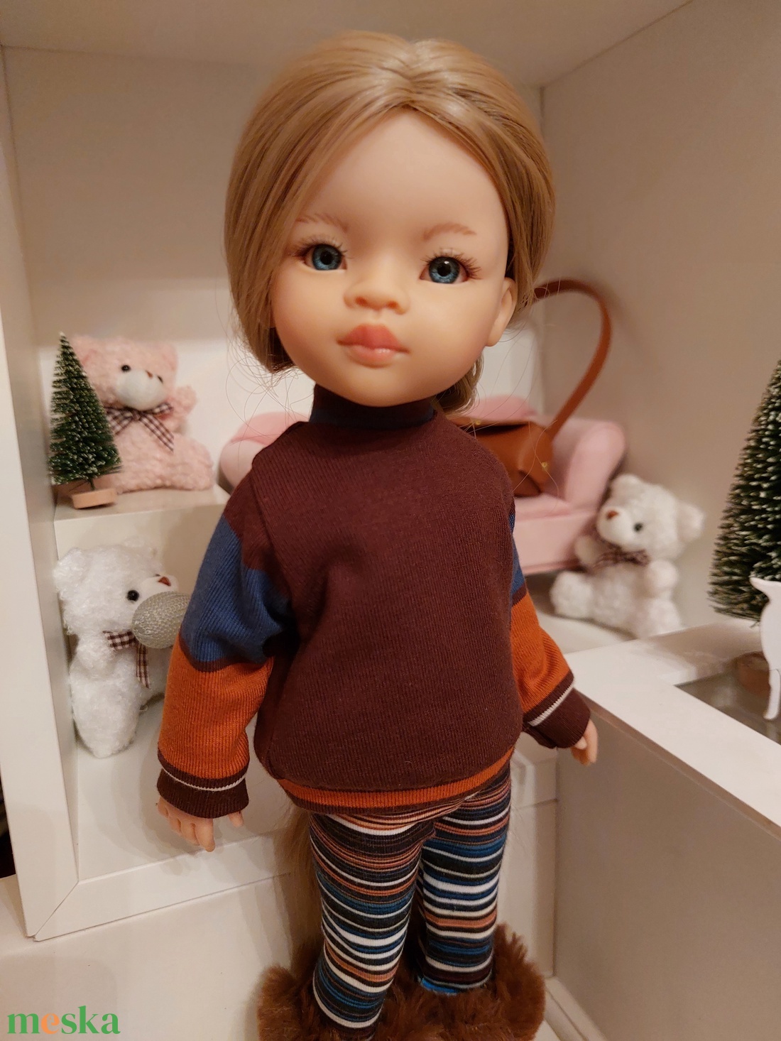 Paola Reina csokoládébarna csíkos hosszú ujjú pulcsis szett - játék & sport - baba & babaház - babaruha, babakellék - Meska.hu