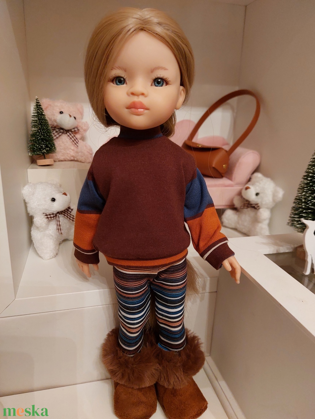 Paola Reina csokoládébarna csíkos hosszú ujjú pulcsis szett - játék & sport - baba & babaház - babaruha, babakellék - Meska.hu
