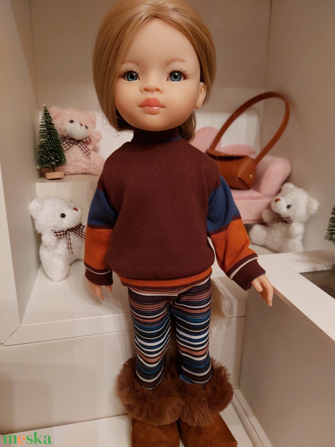 Paola Reina csokoládébarna csíkos hosszú ujjú pulcsis szett - játék & sport - baba & babaház - babaruha, babakellék - Meska.hu