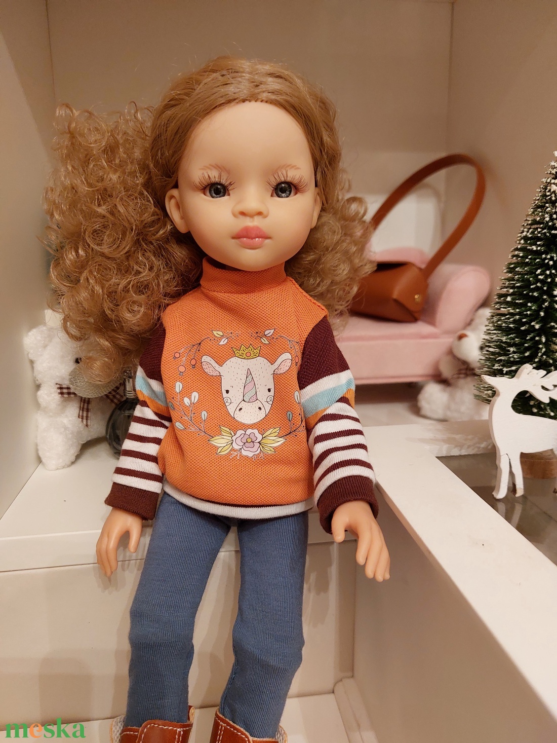 Paola Reina orrszarvú mintás csíkos hosszú ujjú pulcsis szett - játék & sport - baba & babaház - babaruha, babakellék - Meska.hu