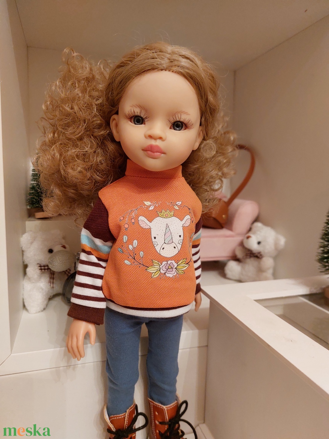 Paola Reina orrszarvú mintás csíkos hosszú ujjú pulcsis szett - játék & sport - baba & babaház - babaruha, babakellék - Meska.hu