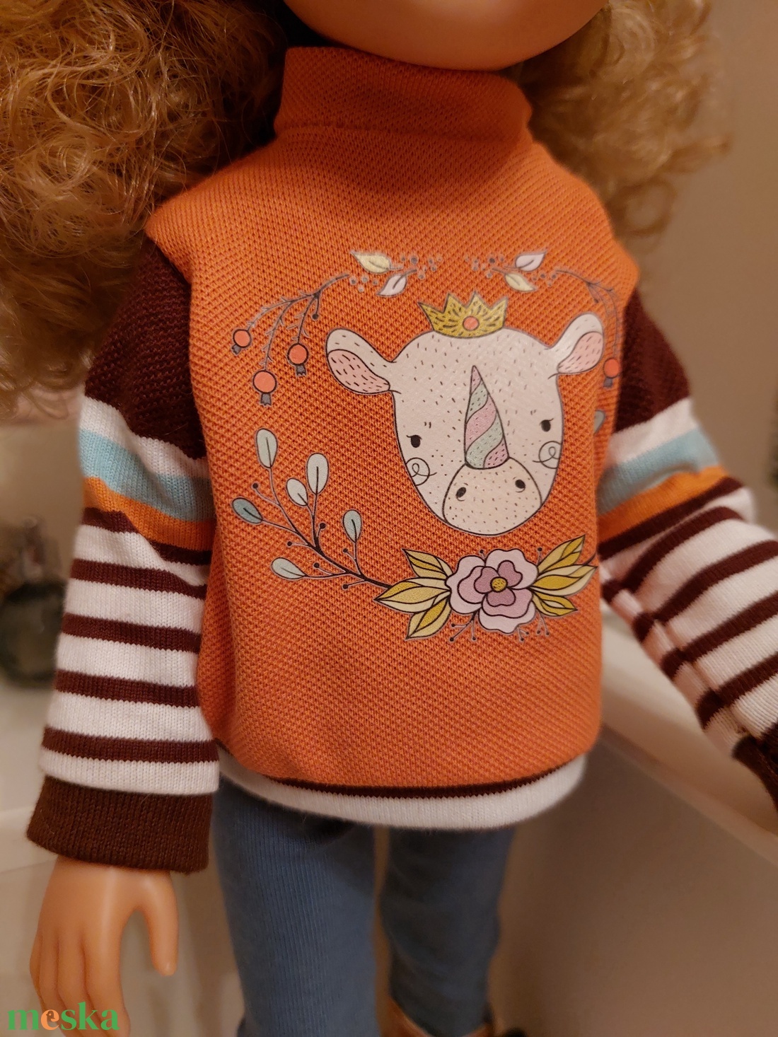 Paola Reina orrszarvú mintás csíkos hosszú ujjú pulcsis szett - játék & sport - baba & babaház - babaruha, babakellék - Meska.hu