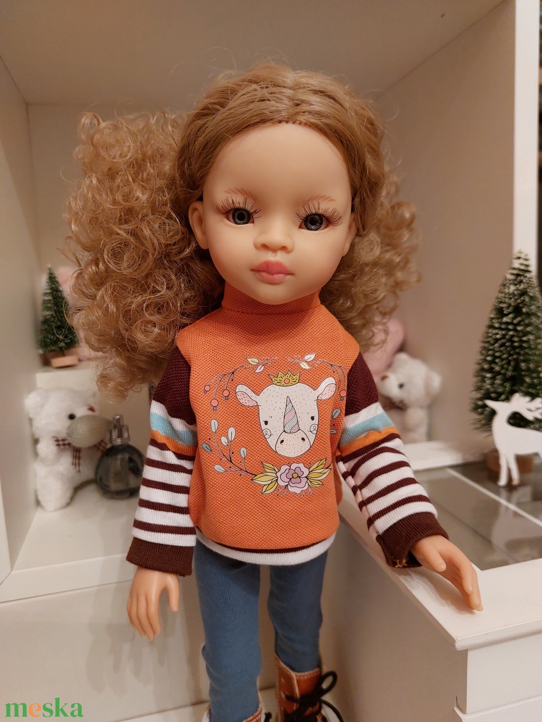 Paola Reina orrszarvú mintás csíkos hosszú ujjú pulcsis szett - játék & sport - baba & babaház - babaruha, babakellék - Meska.hu