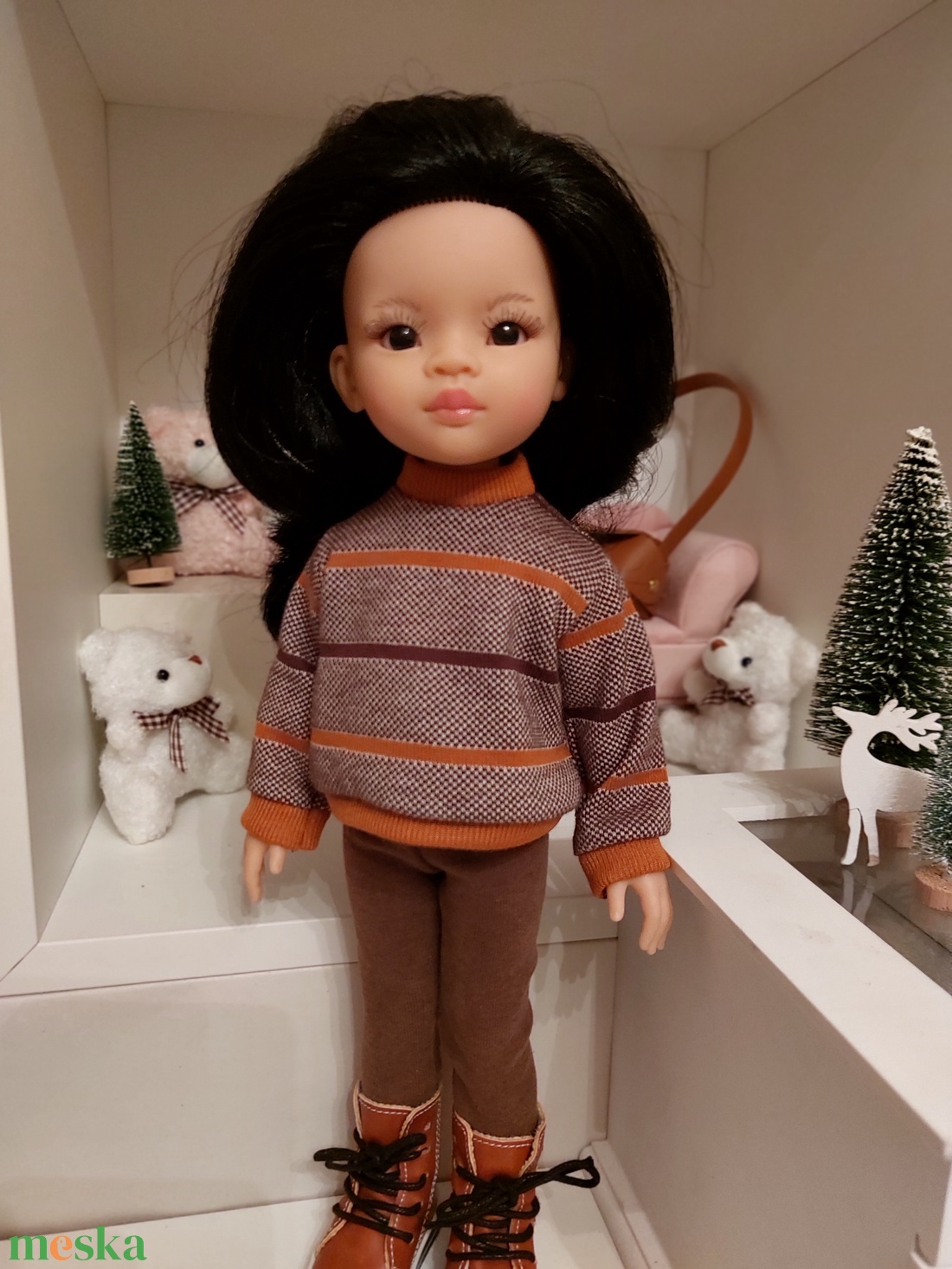 Paola Reina barna csíkos hosszú ujjú pulcsis szett - játék & sport - baba & babaház - babaruha, babakellék - Meska.hu