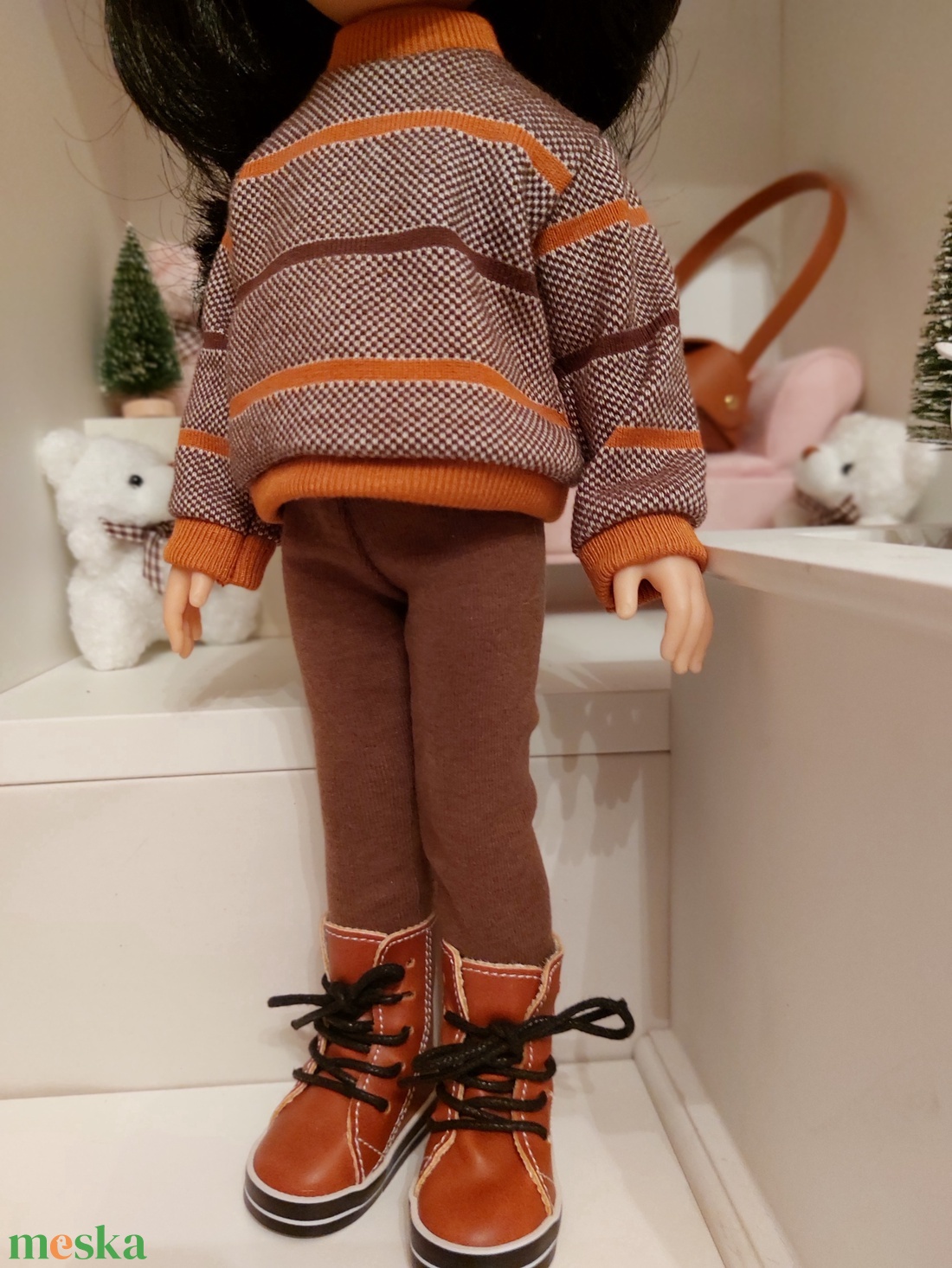 Paola Reina barna csíkos hosszú ujjú pulcsis szett - játék & sport - baba & babaház - babaruha, babakellék - Meska.hu