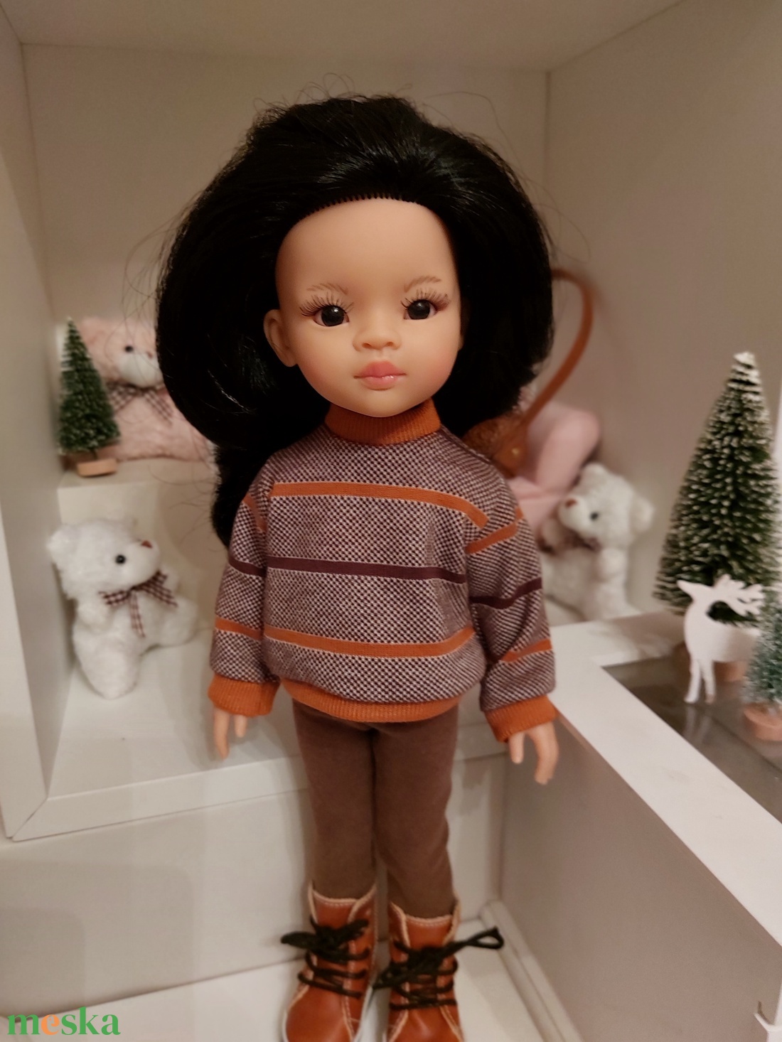 Paola Reina barna csíkos hosszú ujjú pulcsis szett - játék & sport - baba & babaház - babaruha, babakellék - Meska.hu