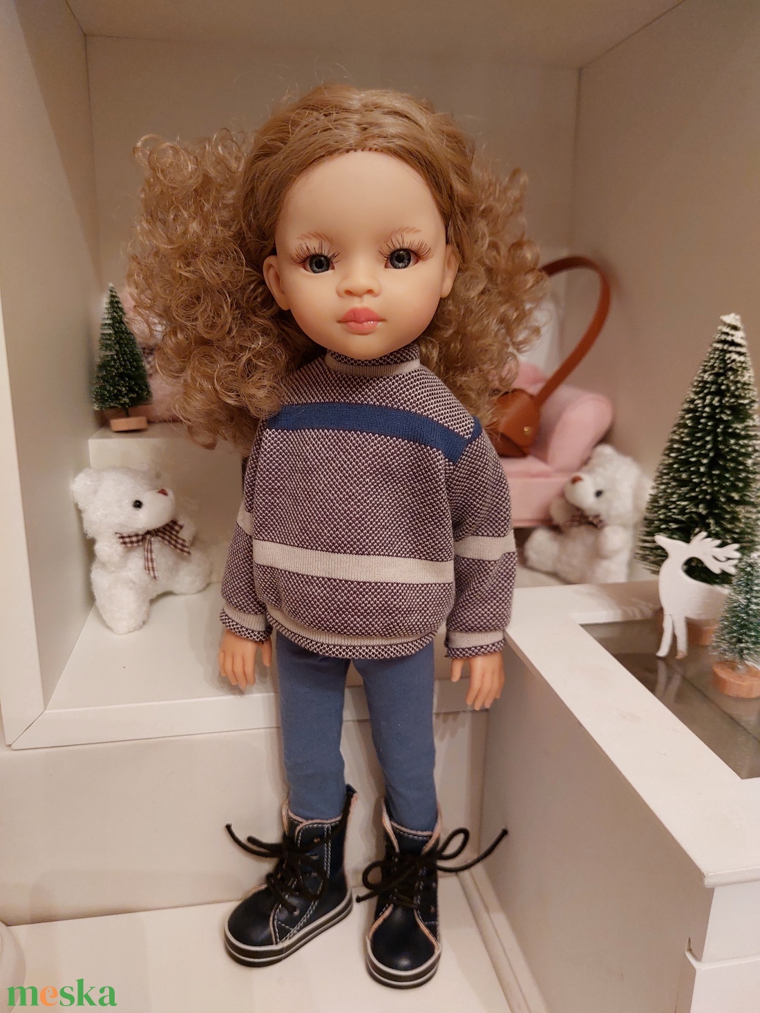 Paola Reina kékes csíkos pulcsis szett - játék & sport - baba & babaház - babaruha, babakellék - Meska.hu