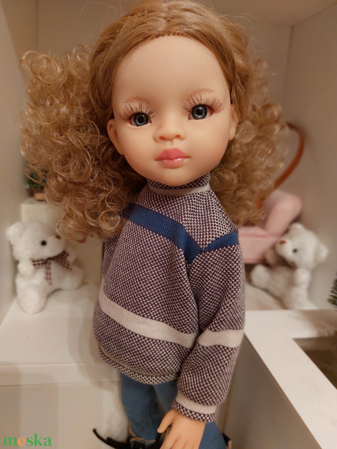 Paola Reina kékes csíkos pulcsis szett - játék & sport - baba & babaház - babaruha, babakellék - Meska.hu