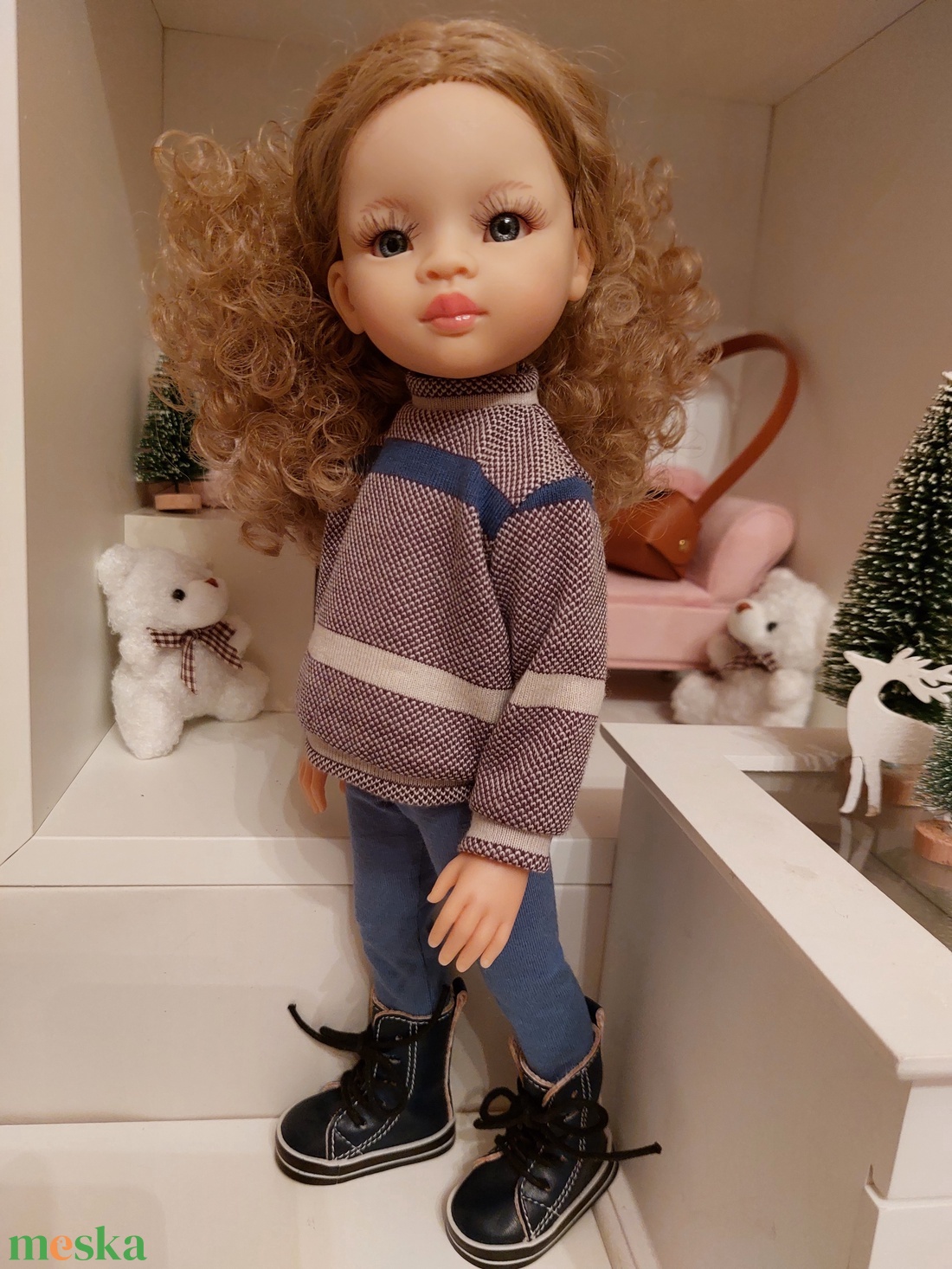 Paola Reina kékes csíkos pulcsis szett - játék & sport - baba & babaház - babaruha, babakellék - Meska.hu