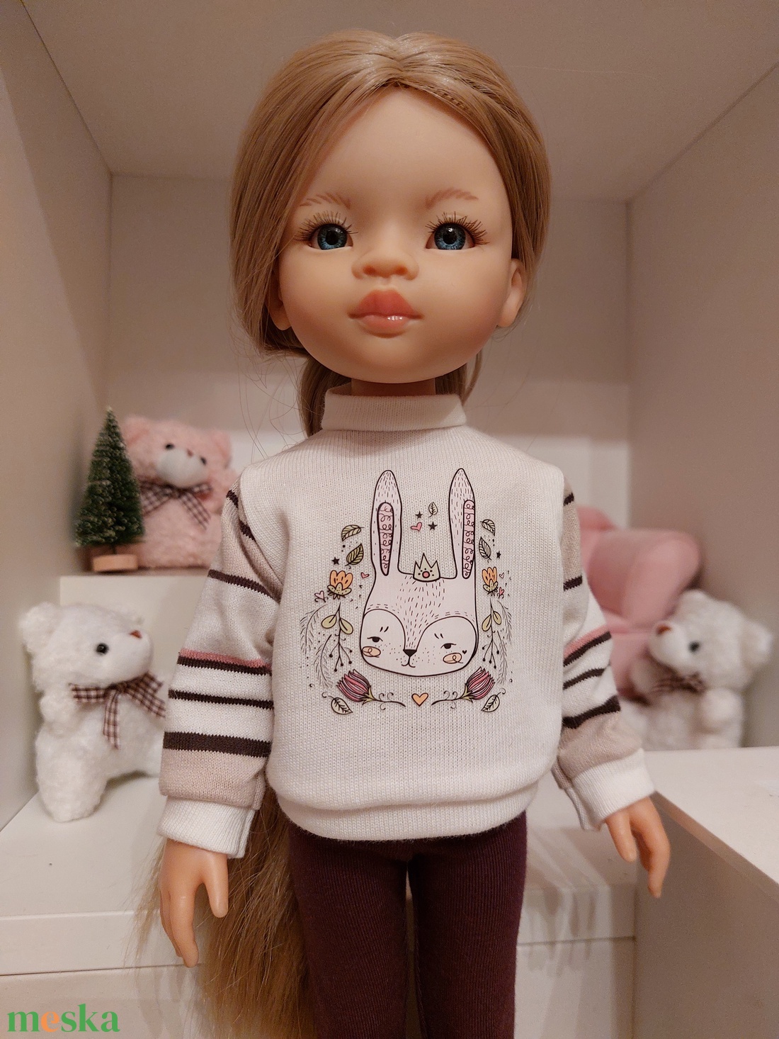 Paola Reina nyuszis pulcsis szett - játék & sport - baba & babaház - babaruha, babakellék - Meska.hu