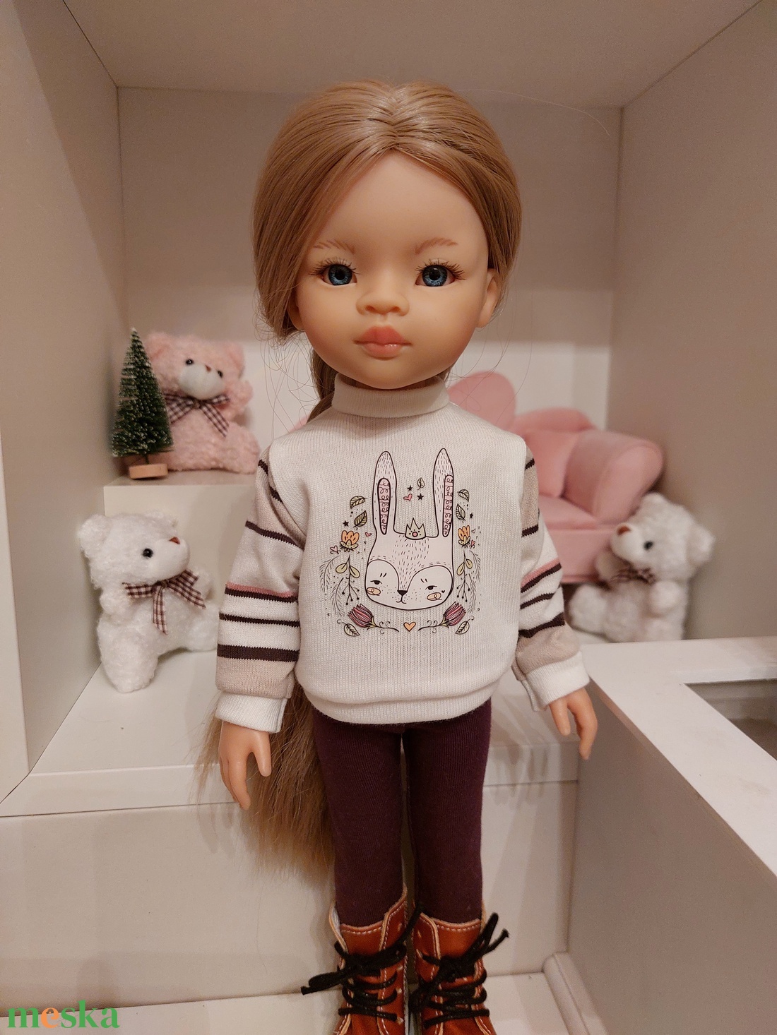 Paola Reina nyuszis pulcsis szett - játék & sport - baba & babaház - babaruha, babakellék - Meska.hu