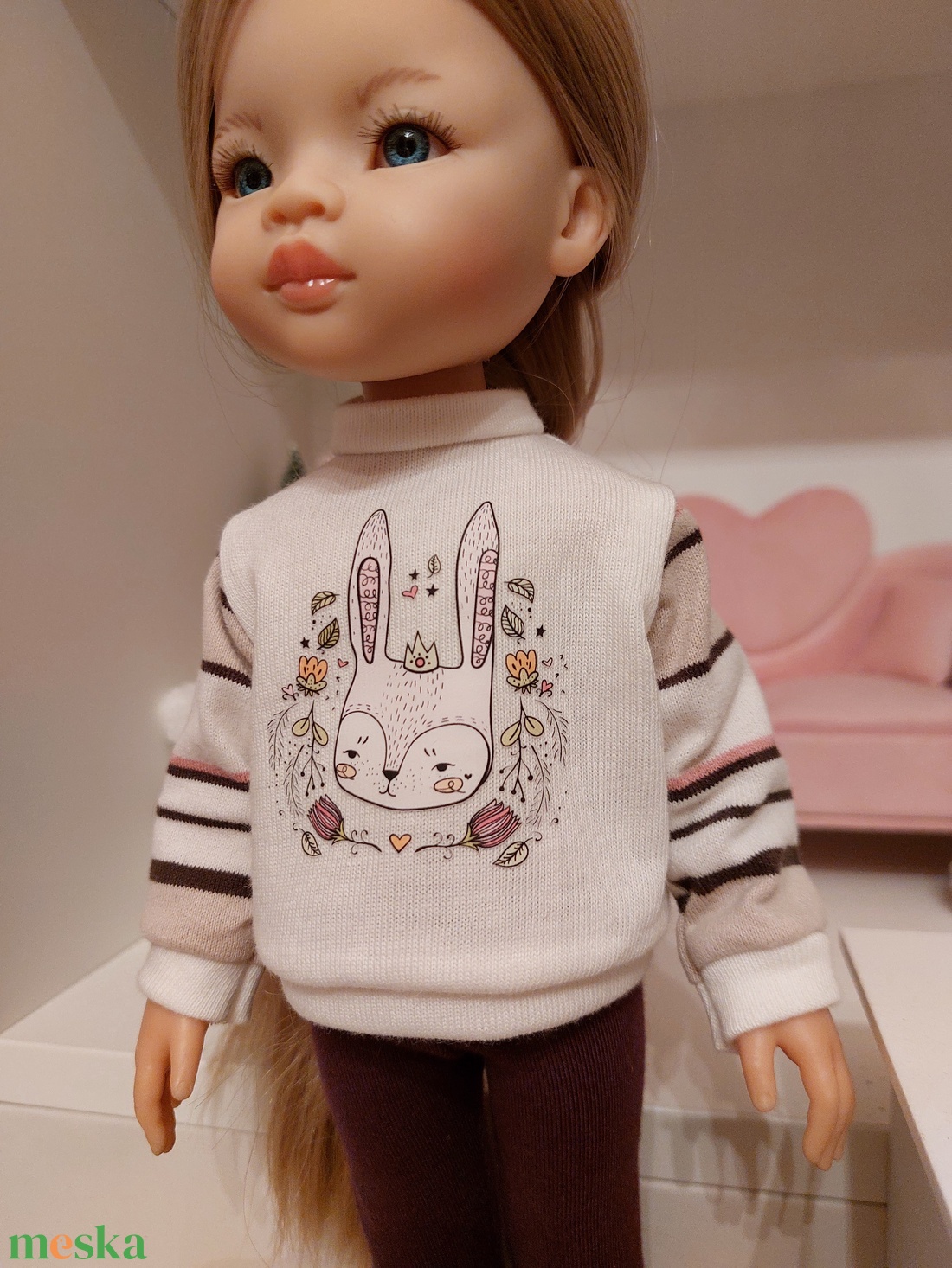 Paola Reina nyuszis pulcsis szett - játék & sport - baba & babaház - babaruha, babakellék - Meska.hu