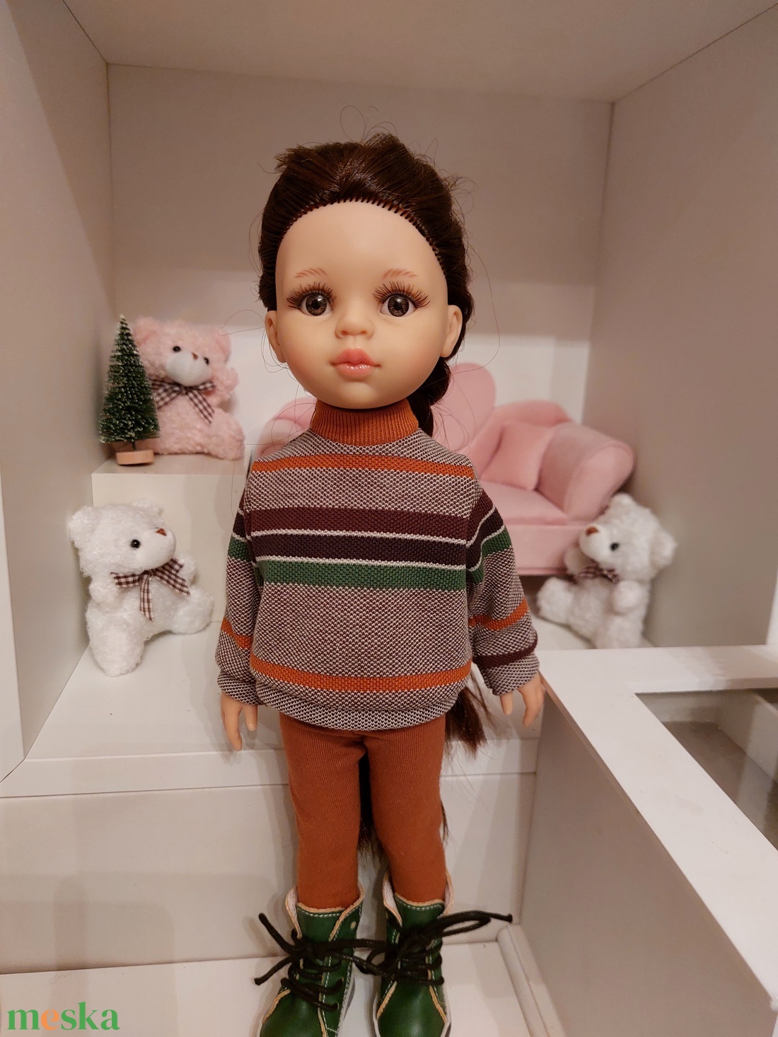 Paola Reina zöld-barna csíkos pulcsis szett - játék & sport - baba & babaház - babaruha, babakellék - Meska.hu