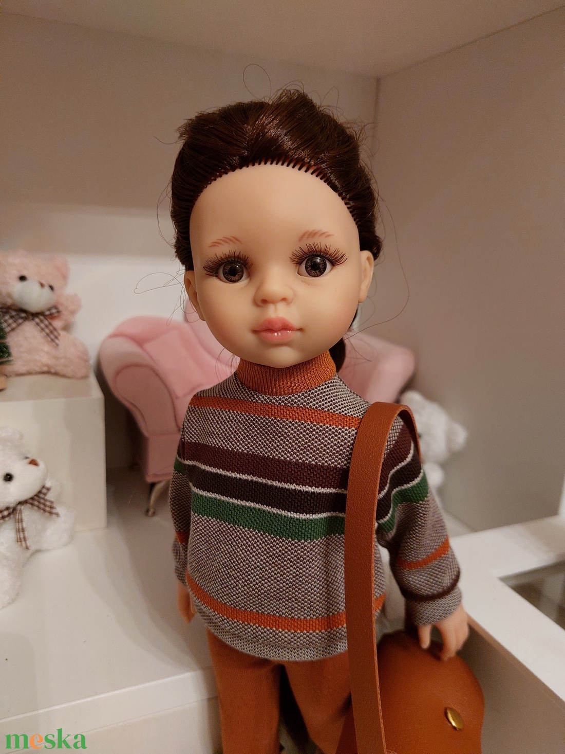 Paola Reina zöld-barna csíkos pulcsis szett - játék & sport - baba & babaház - babaruha, babakellék - Meska.hu