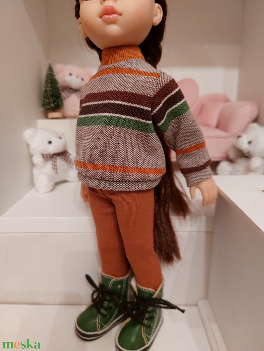 Paola Reina zöld-barna csíkos pulcsis szett - játék & sport - baba & babaház - babaruha, babakellék - Meska.hu