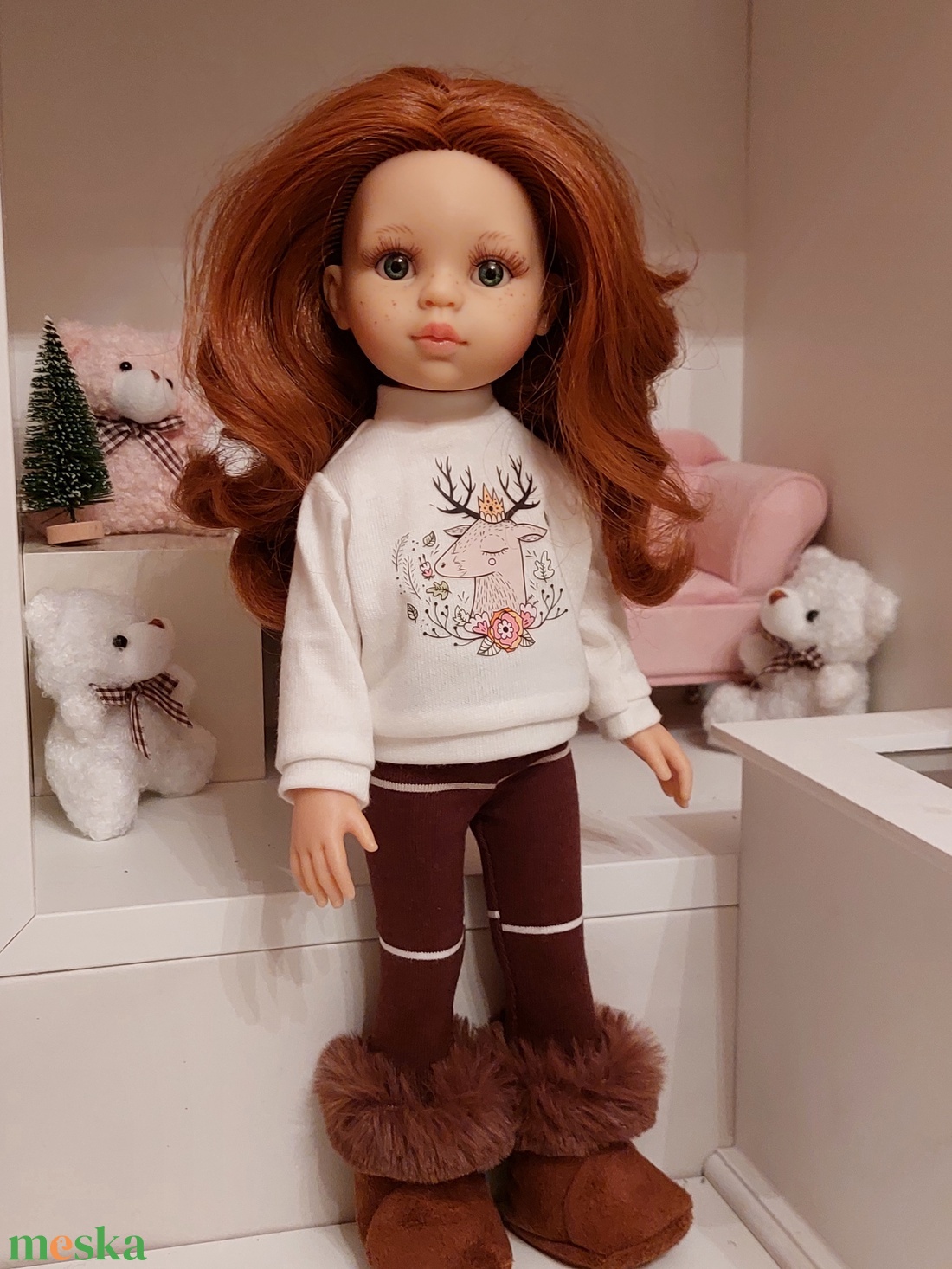 Paola Reina szarvasos pulcsis szett - játék & sport - baba & babaház - babaruha, babakellék - Meska.hu