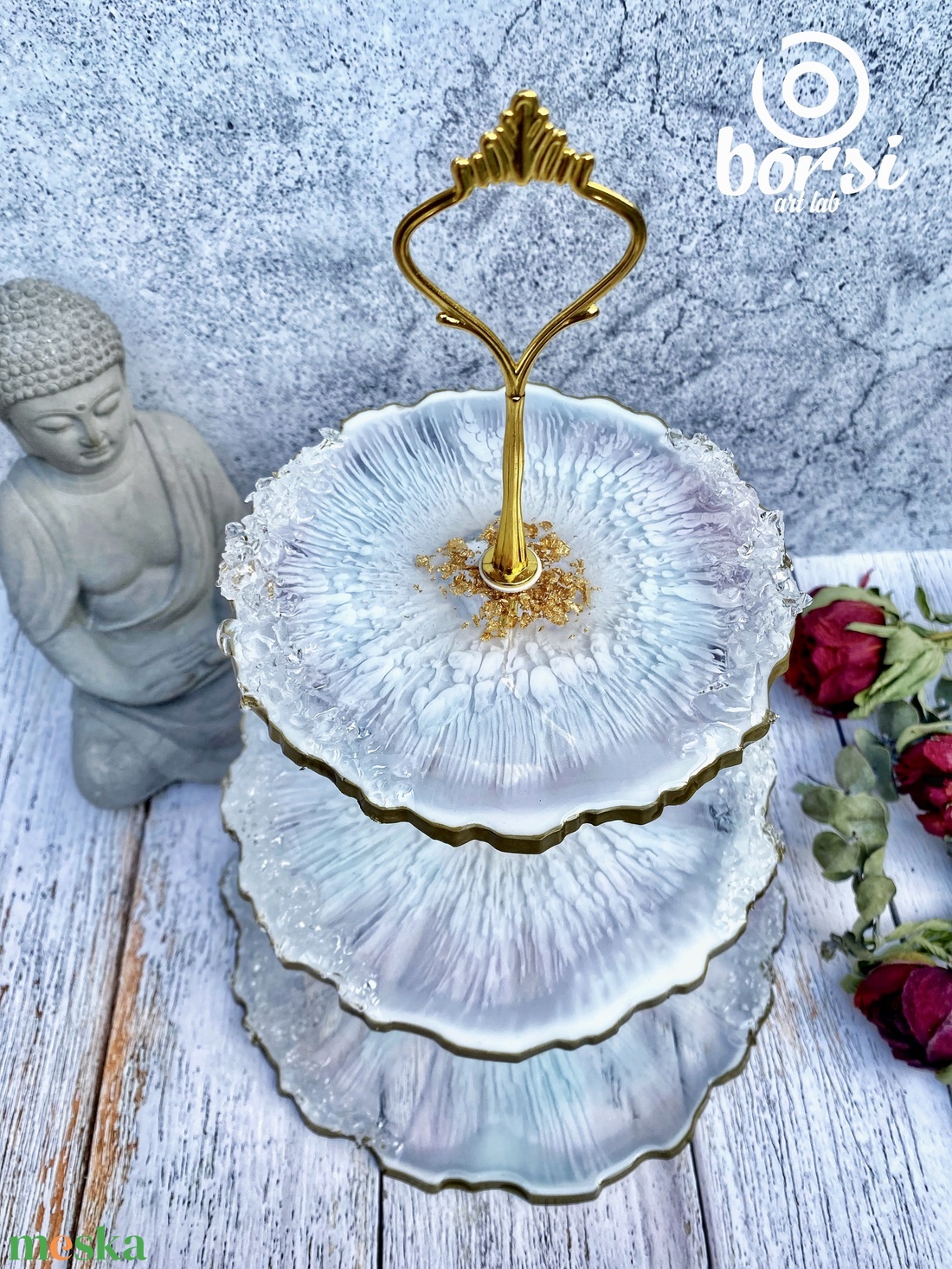 Műgyanta 3emletes sütemény tálaló állvány - otthon & életmód - konyhafelszerelés, tálalás - tálalás - kínálótál - Meska.hu