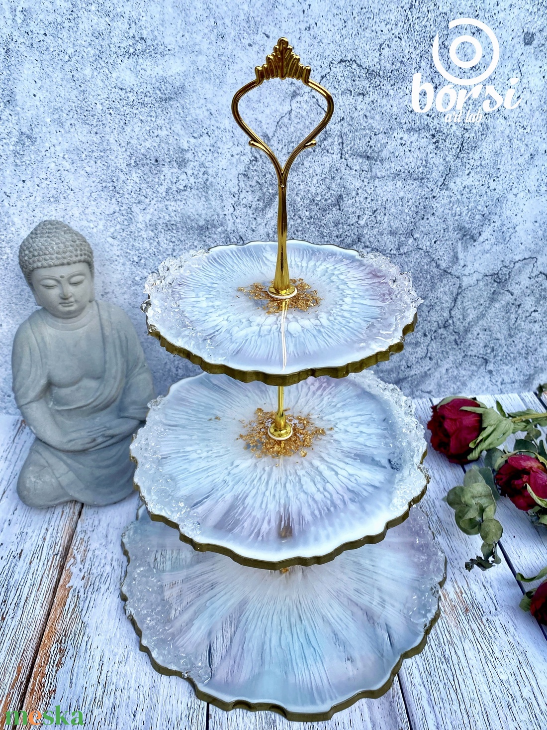 Műgyanta 3emletes sütemény tálaló állvány - otthon & életmód - konyhafelszerelés, tálalás - tálalás - kínálótál - Meska.hu