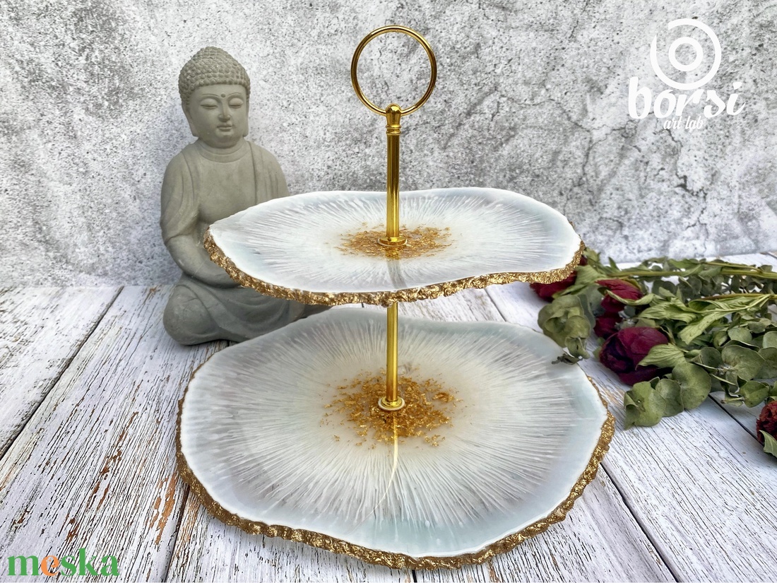 Műgyanta geóda 2emletes sütemény tálaló állvány, hajlított - otthon & életmód - konyhafelszerelés, tálalás - tálalás - kínálótál - Meska.hu